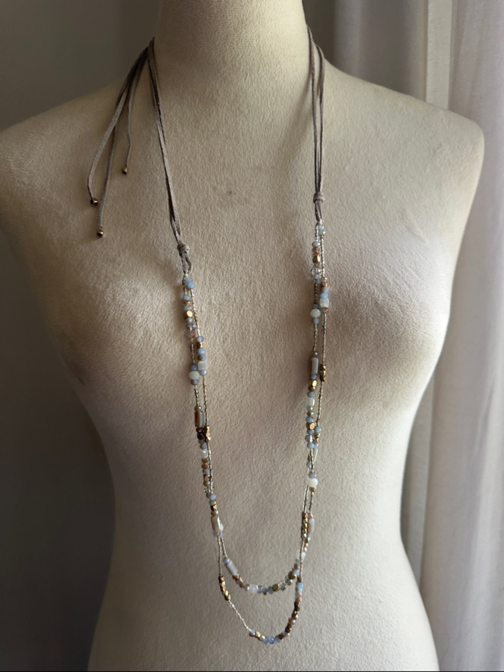 Layering Suede and Milky Crystal Coastal Cowgirl Versatile Wrapping Necklace - Picture 10 of 16